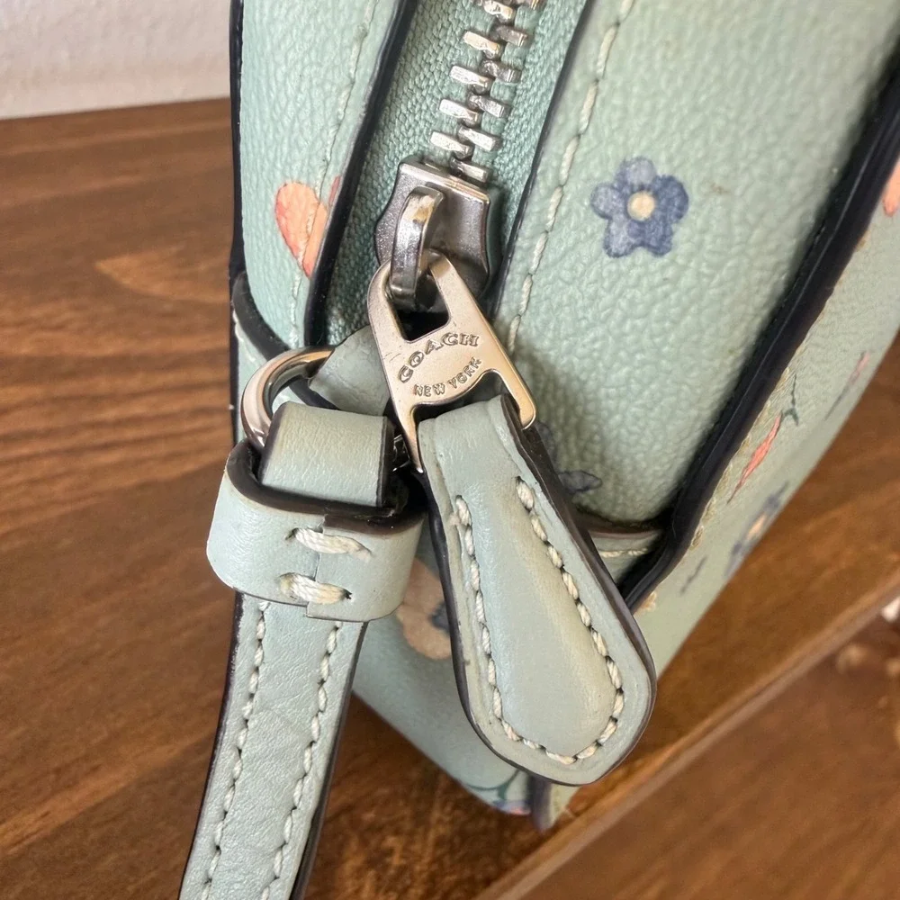 Coach C8699 Mystical Floral Print Mini Camera Crossbody Bag Light‎ Teal